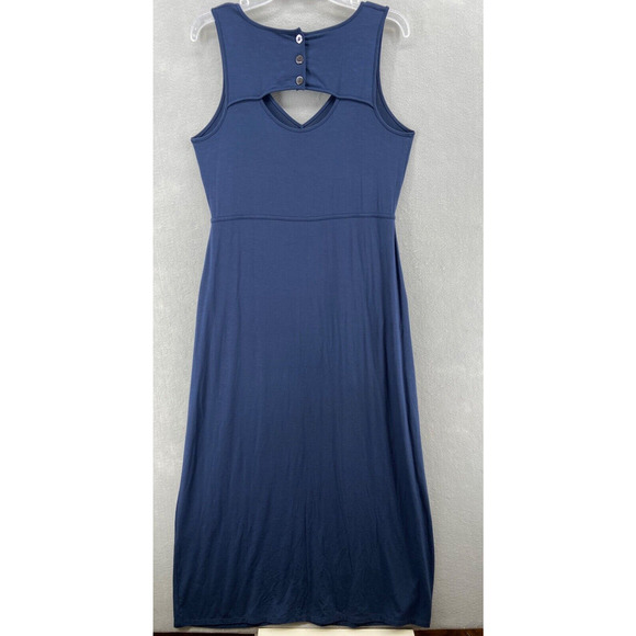 J Jill Dress Womens Small Blue Maxi Tank Keyhole Button Back Sun Dress Stretch - Picture 10 of 13
